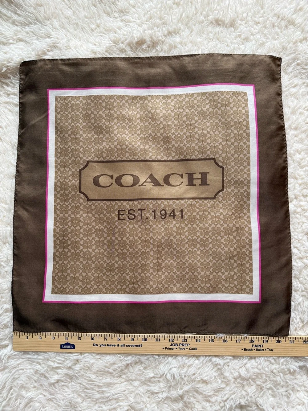 Coach Brown and Pink Logo Silk Square Scarf
